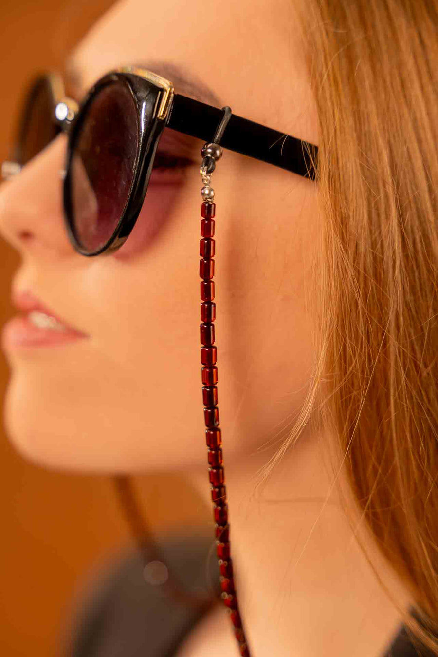 Dark Cherry Baltic Amber Glasses Chain