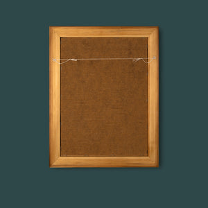 Back view of BalticBliss genuine amber artwork with sturdy wooden frame and strong hanging wire, showing secure and professional Lithuanian handmade craftsmanship, perfect for ready-to-hang luxury amber wall decor.
