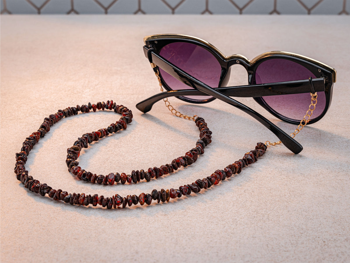 BalticBliss dark cherry Baltic amber glasses chain.