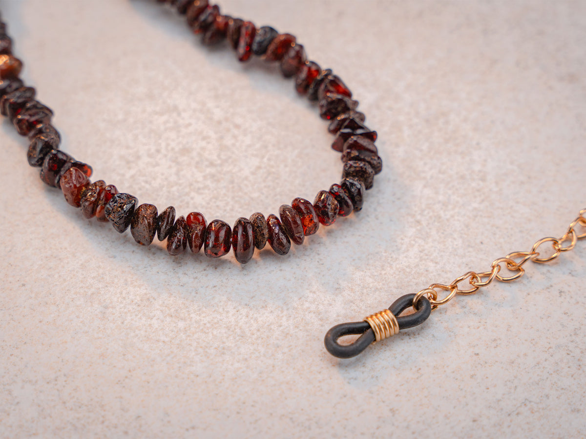 Dark Cherry Amber Glasses Chain
