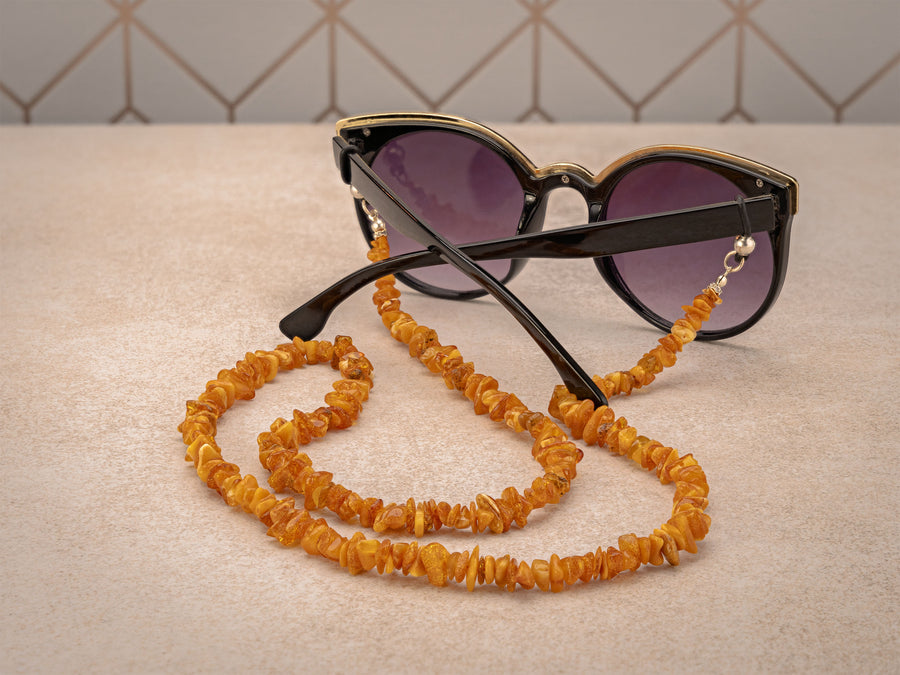 BalticBliss sunshine yellow Baltic amber glasses chain.
