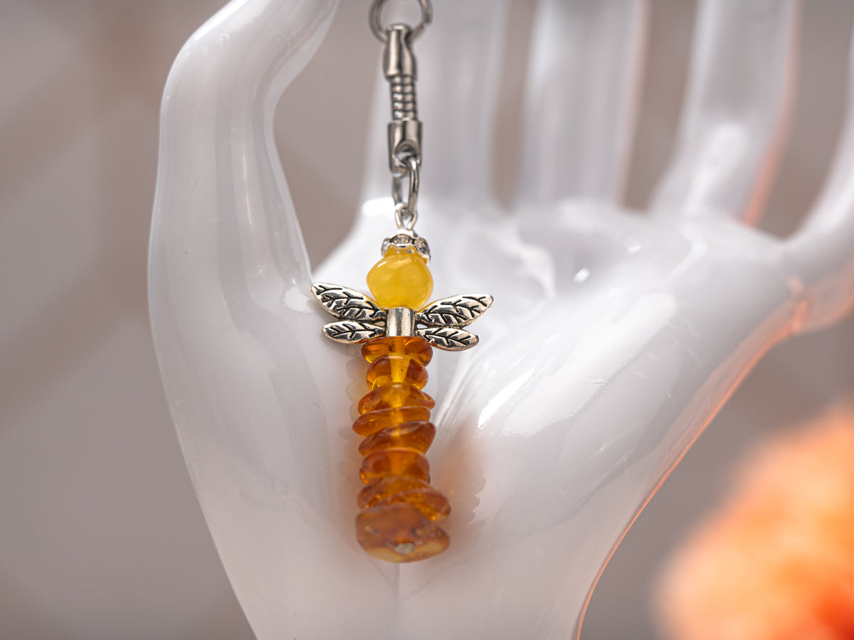 Angel-Shaped Amber Keychain